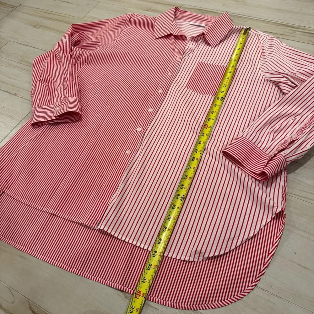 Vintage Calvin Klein Red & White Vertical Stripe Long Sleeve Button Up Size L - Picture 6 of 9